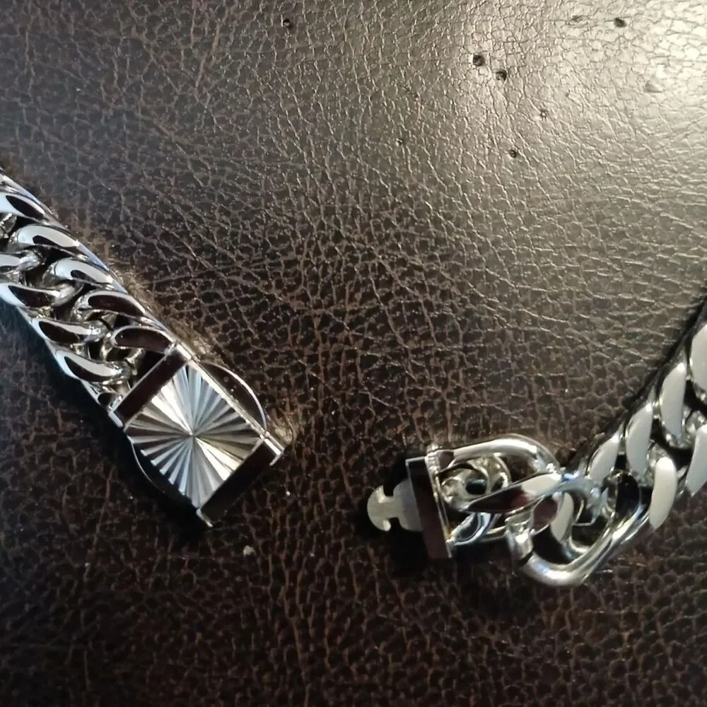 925 Sterling Silver Plated Stainless Steel 9mm Cuban Link Unique Closure
